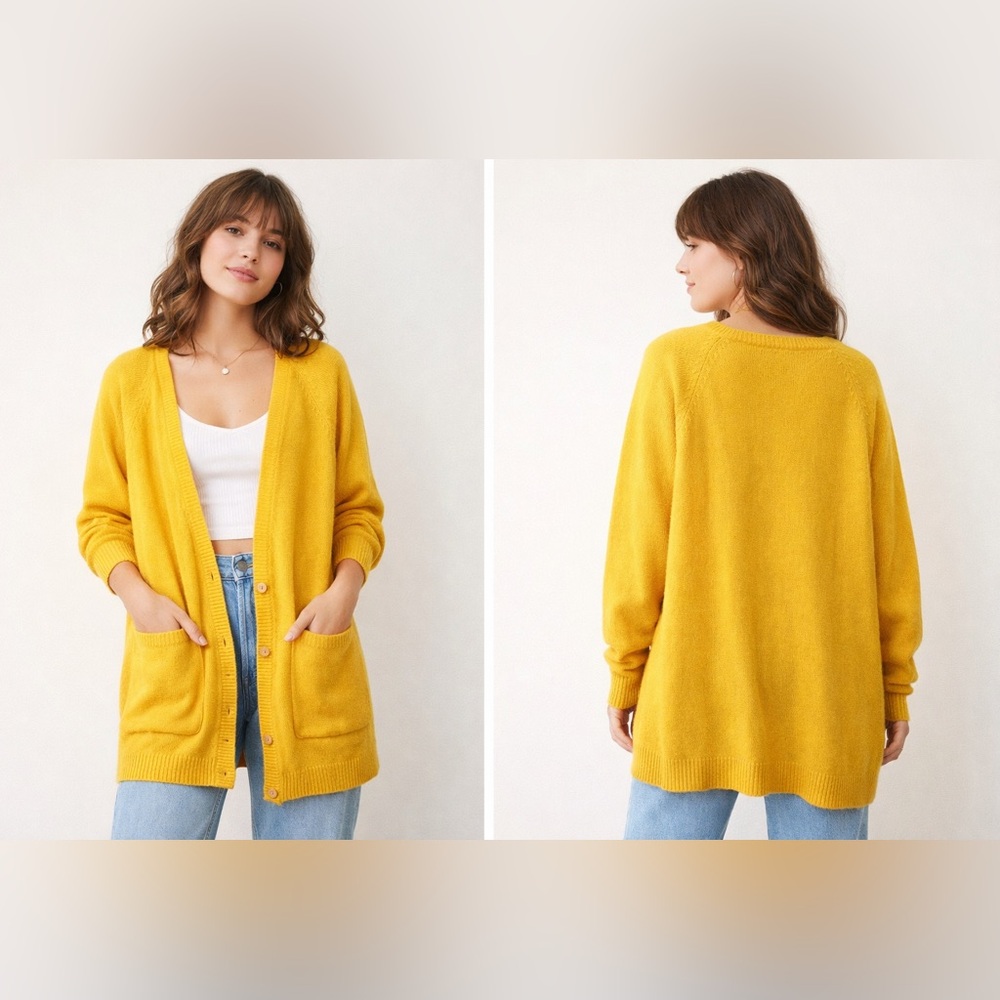 Fabe Vintage Yellow‎ Lambswool V-Neck Button Front Cardigan Sweater Sz. M